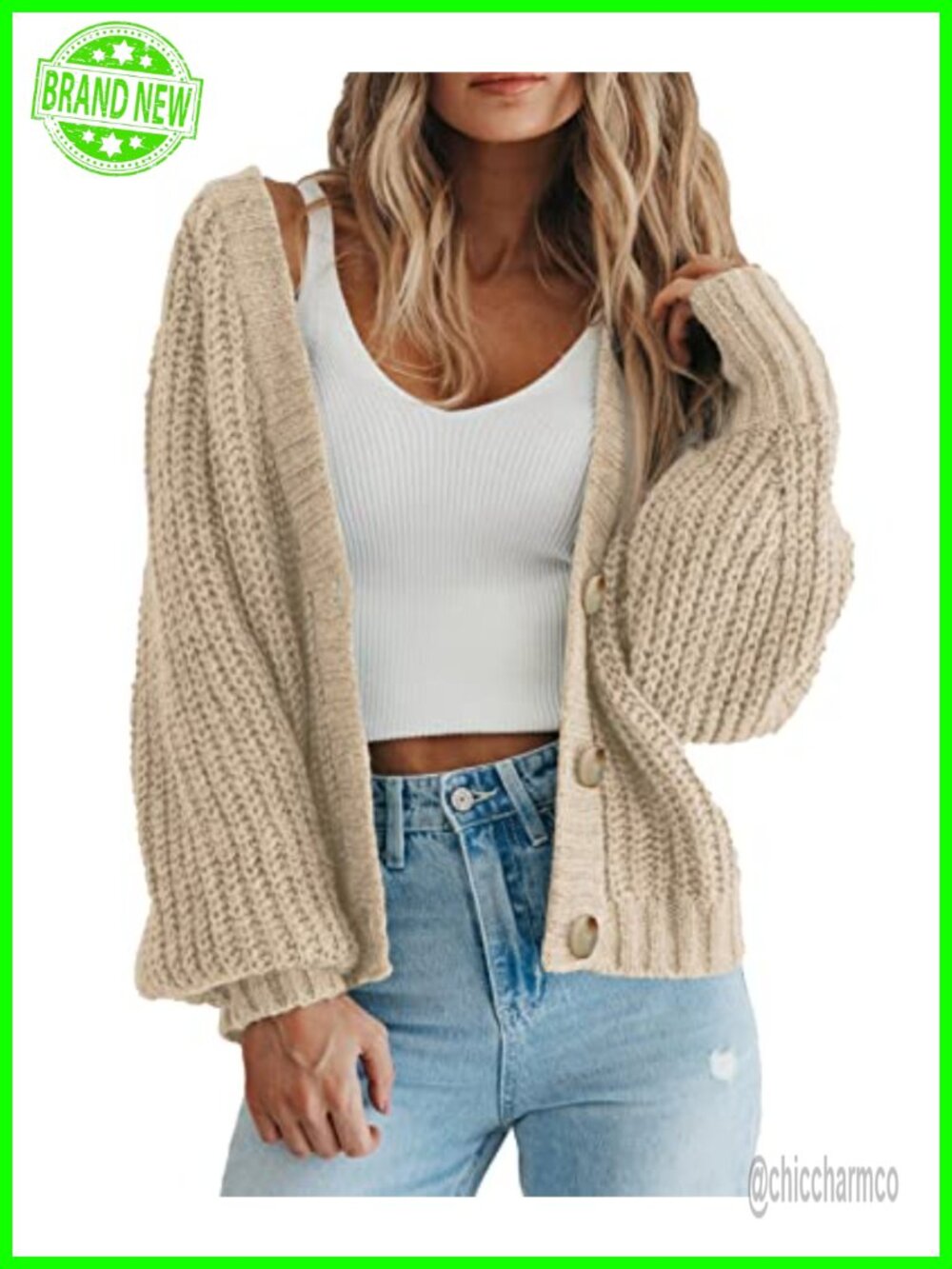 Chunky Knit Open Front Cardigan Sweater Oversized V Neck Button